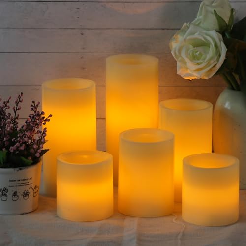 Image of Wondise Flameless Flickering Candles with Remote & Timer, Battery Operated Real Wax with Optical Fiber Wick 6PCS LED Candles for Thanksgiving Christmas Home Holidays Decoration(D3 x H3 4 inch 5 inch 6 inch 7 inch)