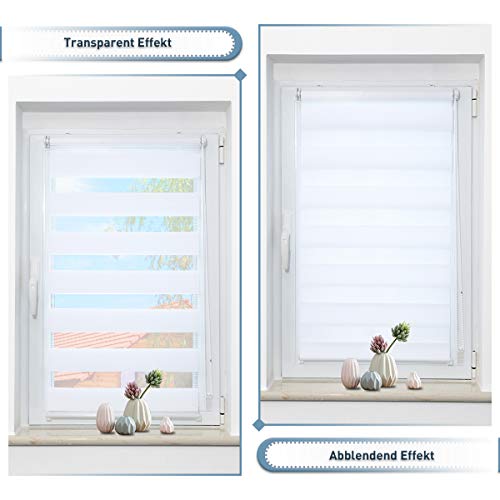 Zarnan Doppelrollo Klemmfix ohne Bohren Weiß 100x230cm(Stoffbreite 96cm) Duo Rollo Blickdicht Zebrarollo Rollos für Fenster ohne Bohren für… – Ansicht 3