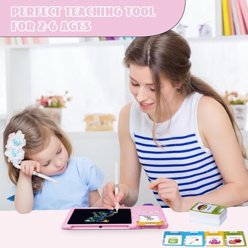 Image of 112 Talking Flash Cards with LCD Writing Tablet for Kids 3-8 Years, Rechargeable Learning & Drawing Board, Educational Toy for Boys & Girls, Preschool Learning Gift, Pink Doodle Board