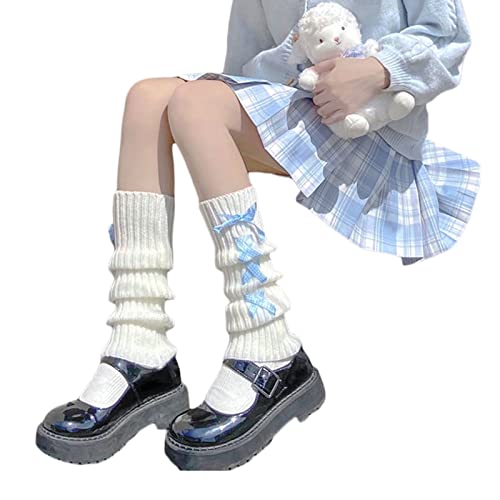 Image of Lolita Knit Leg Warmers Ribbon Bow Knot Japanese Cable Knit Footless Boot Socks Kawaii Leg Sleeves