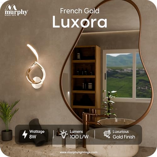 Image of Murphy Luxora Elegant LED Wall Lamp for Home - 2 Years Warranty - Modern Aluminium Light with 3 Color Modes (French Gold, Pack of 2)