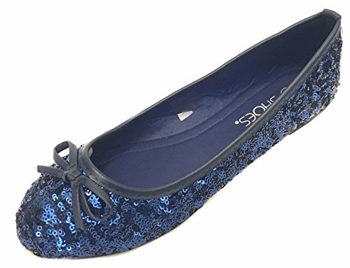 Shoes8teen Womens Sequin Ballet Flat (Navy Sequins 2001, 9/10)