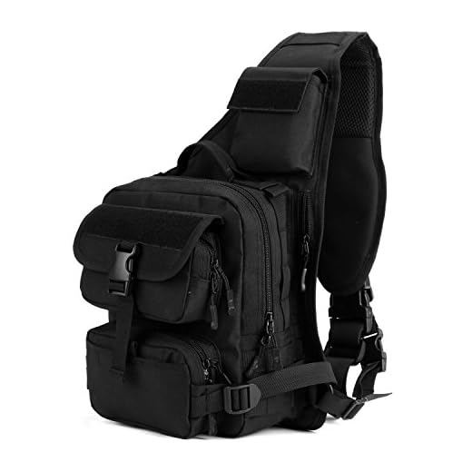 Huntvp Táctical Mochila de Bandolera Estilo Militar Mochila de Pecho Impermeable para Caza Correr Senderismo Ciclismo Camping, Color Negro
