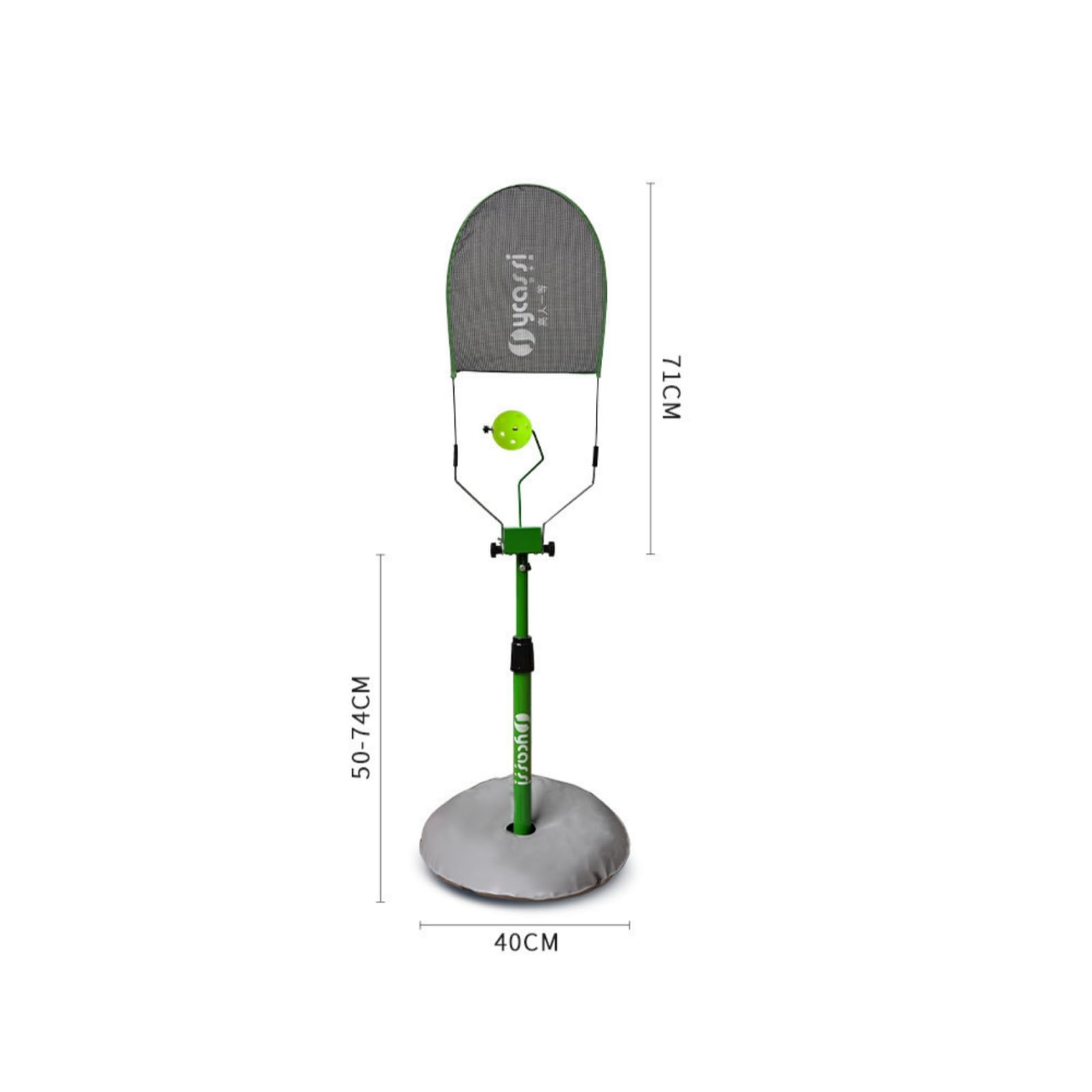 Pickleball Dispositivo Allenamento Racchetta Pagaia Palla con Braccio a Molla Curvo Palla Forata Palo Regolabile Base Zavorrata Copertura Grigia