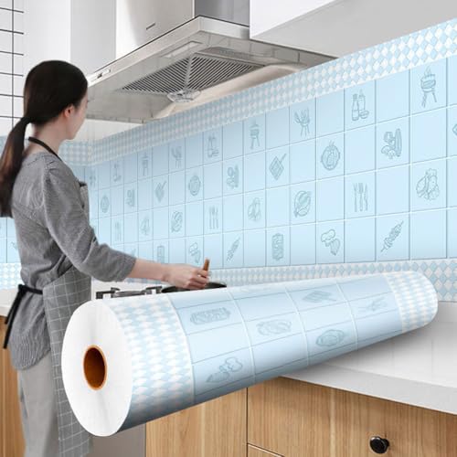 MUMUXIAO Pegatinas de pared a prueba de aceite, papel tapiz para cocina, rollo de plástico adhesivo en azulejos, resistente al calor, protector de pared (A, 60 x 100 cm)