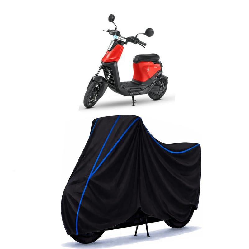 Image of Scooty Cover Water Resistant for Yulu Wynn E | Universal Scooter & Bike Cover | Heavy Duty UV Dust, Rain & Scratch Protection | Elastic Fit All Weather Indoor Outdoor | Black with Blue Piping