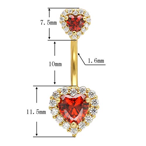 Excepro 14G(1.6mm) Double Heart Cubic Zirconia Navel Belly Button Ring 316L Surgical Steel Piercing Barbell Body Jewelry2