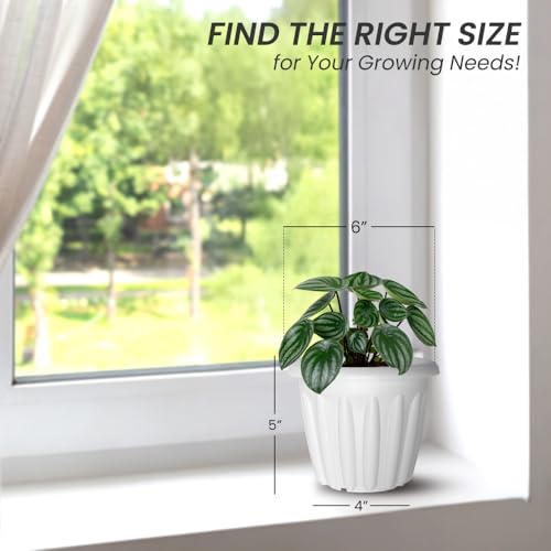 Image of YUCCABE ITALIA SHERA Floot 16 Inch Plastic Flower Pot 6 Piece Set of Round Shape Planter for Home Garden Seedling Planter for pots (White)