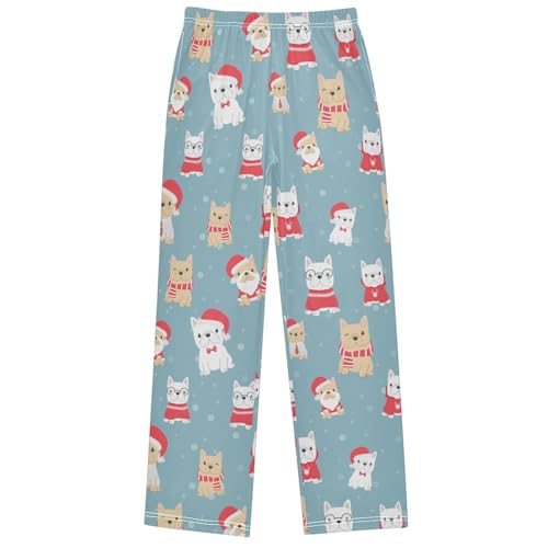 Boy's Lounge Pants French Bulldog Christmas Kids Jogger Pants Elastic Waist Long Bottoms with Pockets 6-14 Years
