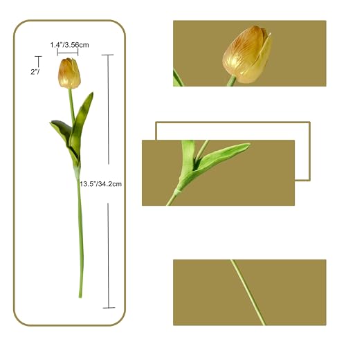 Image of ONLY ART Artificial Gold Tulips 20 Pcs - 13.5 Inch PU Faux Flowers with Bendable Stems for Home Decor, Wedding Centerpieces, DIY Floral Arrangements, New Year and Valentine's Day