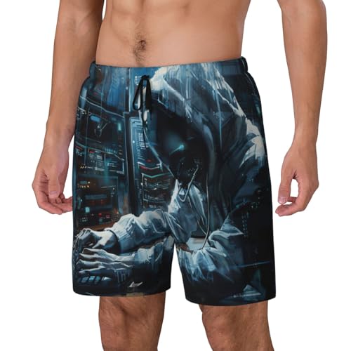 Hacker Attack Print Men Stylish Functionality Swim Trunks Breathable Beach Shorts Surfing Gym Fishing2
