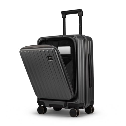 Image of F Gear Montreal Small Cabin Pro 54cm German Polycarbonate Hard Luggage |8 Japanese Hinomoto Silent Wheels|USB & Type-C Charging | Front Opening Suitcase for Travel (Steel Grey)
