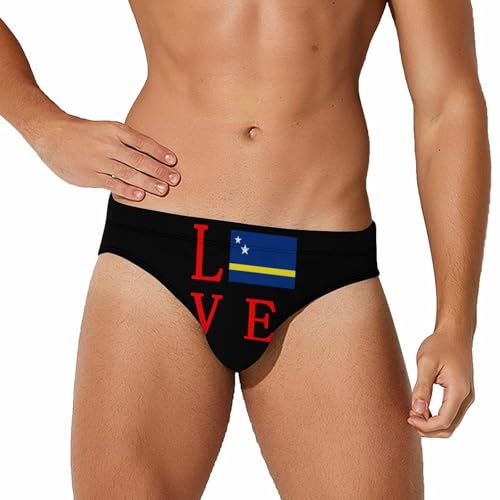 Love Curacao Flag Mens Swim Briefs Sexy Bikini Swimwear Bathing Suits Trunks
