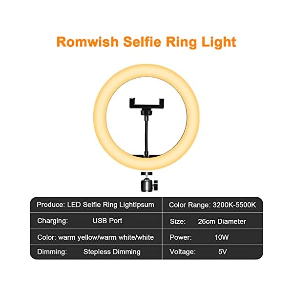 Ringlicht mit Stativ, SHOPLED 10" LED Selfie Ringleuchte mit 3 Farbe und 10 Helligkeitsstufen Live Licht für Make-up, YouTube, Tiktok, und Fotografie, für iOS/Android – Bild 6