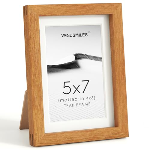 Image of 5x7 Picture Frame, USA-Sourced Natural Teak Wood Photo Collage Frame with HD Tempered Glass, Modern Simple 5 x 7 Wooden Frame Matted to 4x6, Gallery Wall Frames for Art, Wall or Tabletop Display