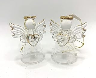 Heaven Sends Hanging Christmas Tree Decoration - Glass Angel with Silver Polka Dot Dress set of 2