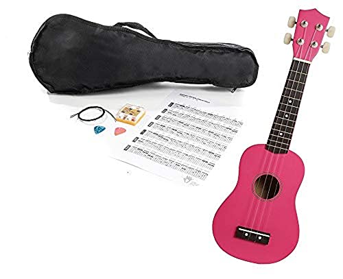 NAVARREZ Ukulélé avec accessoires NV25PK rose avec housse, diapason, médiators et cordes de rechange - Les Beatles, Paul McCartney, John Lennon, RIngo Starr, George Harrison NAVARREZ Ukulélé avec accessoires NV25PK rose avec housse, diapason, médiators et cordes de rechange