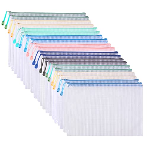 Awilnax Carteras de plástico, 20 carpetas A4 con cremallera, bolsas de malla para documentos con cierre ziplock para almacenamiento de archivos, escuela, oficina, bolsas de almacenamiento de viaje,