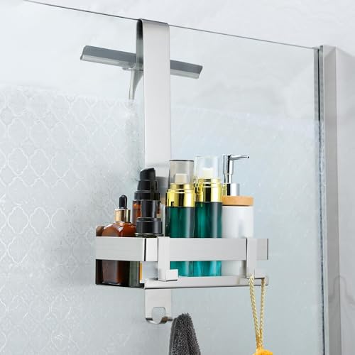 ZUNTO Mensola Doccia da Appendere, Portaoggetti Doccia con Ganci SUS 304, Mensola Doccia Senza Foratura Organizer Bagno, Acciaio Inox, Argento