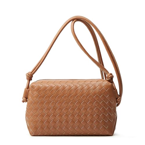 Woven Crossbody Bags for Women: Vegan Leather Handbag - Handwoven Small Purse - Trendy Shoulder Bag (Brown)