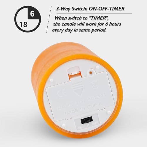Image of Rhytsing Orange Real Wax Flameless Candles with Timer for Fall, 3 Pcs