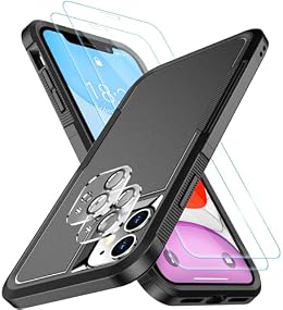 SPIDERCASE Shockproof for iPhone 11 Case,[10 FT Military Grade Drop Protection],with 2 pcs[Tempered Glass Screen Protector+Camera Lens Protector] Heavy Duty Full-Body Protective Phone Case, Black