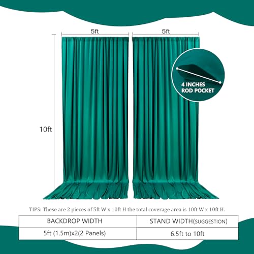 Image of 2 Panels Green Backdrop Curtain, 10 x 10 Feet Polyester Background Curtains for Parties, Weddings, Baby Showers, Halloween, Christmas, Birthday Party Photoshoot Backdrop Curtains Decorations