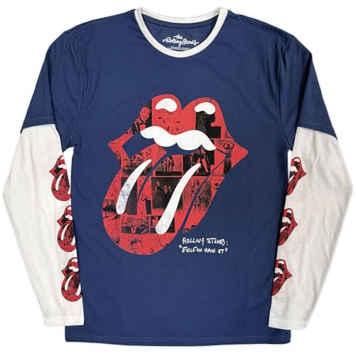 Image of Longsleeve The Rolling Stones Collage Tongue Official Tee T-Shirt Mens Unisex (XX-Large) Blue