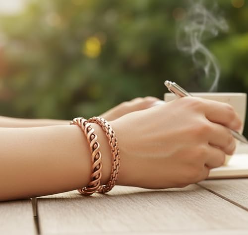 Image of Touchstone copper bracelets | gift for men women |adjustable 100% pure solid real magnetic jewelry | handmade bracelet set combo | rope braided tibetan bangles.