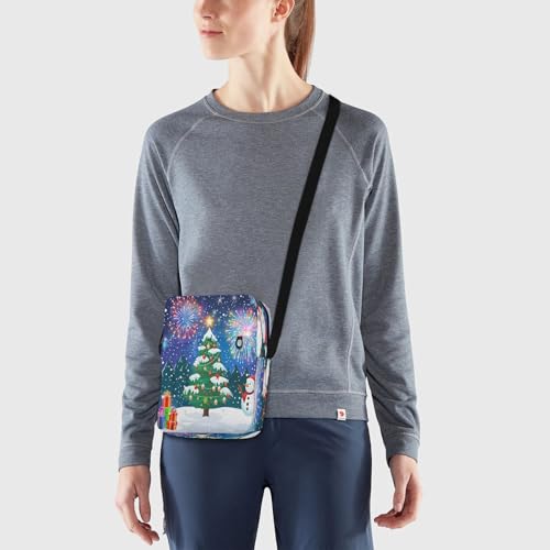 MCHIVER Small Messenger Bag Christmas Firework Snowman Crossbody Bag for Men Women Cell Phone Shoulder Bag for Business Office2