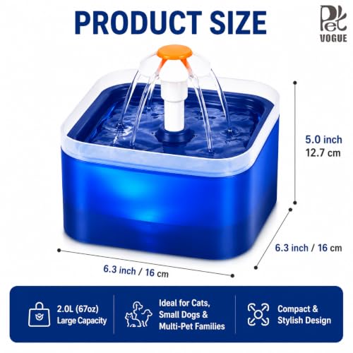 Image of PetVogue Pet Fountain Cat Water Dispenser (2 L) Blue - Healthy and Hygienic Drinking Fountain Super Quiet Flower Automatic Water Bowl for Cats, Dogs, Birds and Small Animals