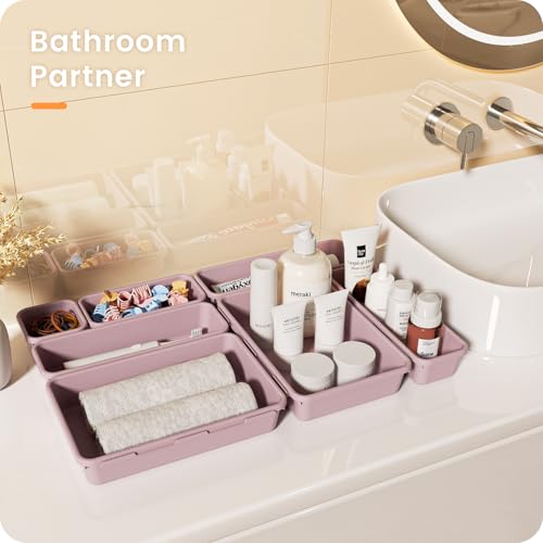 Image of 【Military Grade】A-LuGei Drawer Organizer,【𝟱𝗦𝗶𝘇𝗲】Makeup organizer,【Holds 177 Items】Bathroom Organizers and Storage,Organization and Storage,Desk Drawer Organizer for Vanity【Lilac】