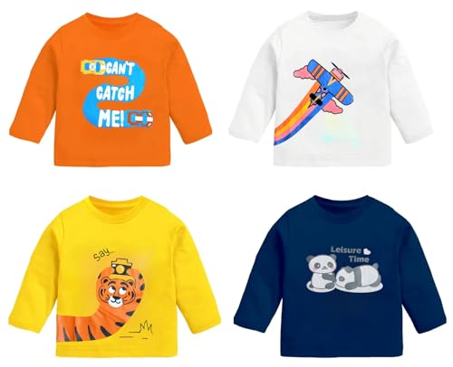 Image of Lush Plush Boys Cotton Full Sleeves Printed T-Shirt (Multicolor) Combo Pack