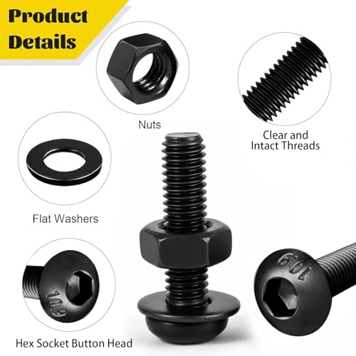 Image of 380PCS M5 Hex Button Head Screws Assorted Kit, M5x8 /12 /16 /20 /25 /30 mm | Metric M5-0.8 Screws, Nuts and Washers Assortment Kit,10.9 Grade Alloy Steel Black Zinc Plated 5mm Bolt Set for 3D Printer
