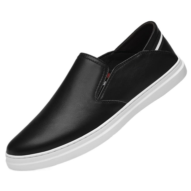 Mens Loafers Shoe Solid Color Leather Light Weight Loafers Flat Heel Lightweight Slip Resistant Walking Classic Slip-on