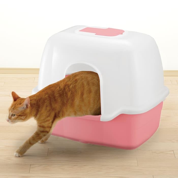 Richell USA - PAW TRAX Wide Hooded Cat Litter Box (60022) (Salmon Pink)