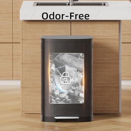 Image of KUK 13 Gallon Kitchen Trash Can with Lid, 50L /13Gal Office Step Garbage Can for Home, Kitchen, Laundry Room, Office, Titanium Black