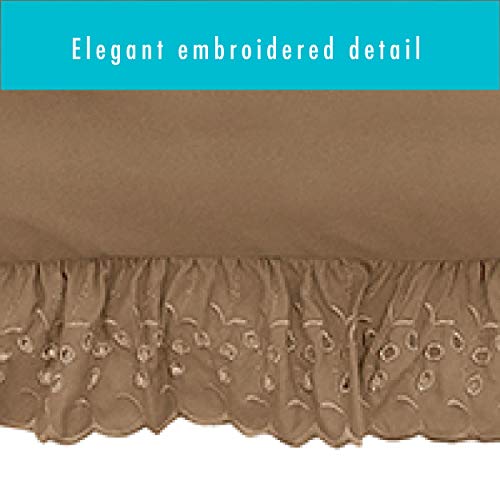 Fresh Ideas Eyelet Bed Skirt Dust Ruffle Embroidered Details, Classic 14” Drop Length Gathered Styling, Queen, Mocha (Model: Fre30014Moch03) #TOP4