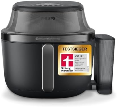 Philips Steam Airfryer 5000 Serie Heißluftfritteuse, Schwarz, 7,2 L | Dampfgar-Funktion und SteamFry, Sichtfenster, RapidAir Plus Technologie, 21 Kochfunktionen, HomeID App (NA540/