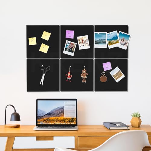 Image of KRENZ 6 Pcs Black Felt Bulletin Notice Board (30 X 30 CM) Self-Adhesive Wall Boards with 25 Pcs Drawing Pins List Board for Wall Vision Board for Manifestation Message Board for Office School Collage