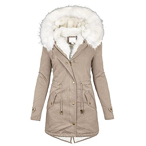 Winterjacke mit Fell Jacke Damen wintermantel lang warm gefüttert Damenjacke Damenjacken Winter Jacket Parka Coat for Women winterparka mädchen