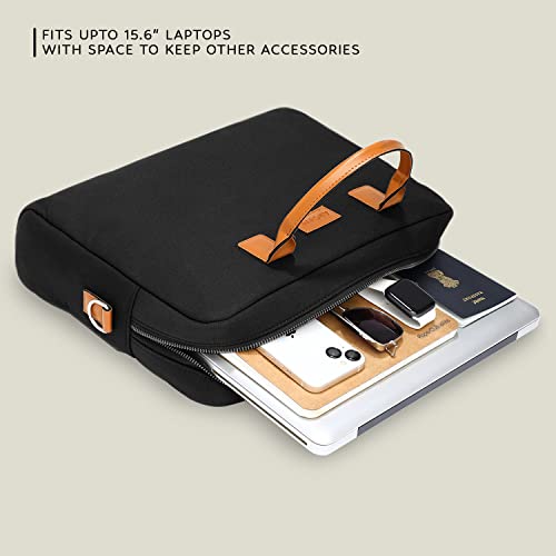 Image of AirCase Office Canvas Sling Messenger Bag fits upto 15.6 inch Laptop /Macbook, PU Leather Handles, Detachable Shoulder Strap, Easy to Clean, for Office /Travel, Men & Women - 6 month Warranty