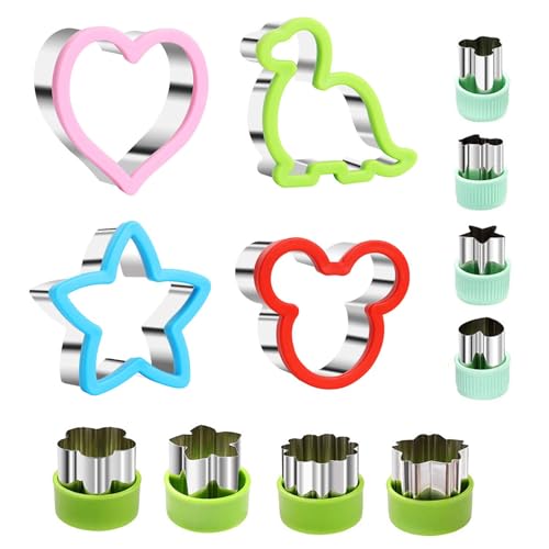 Zythrem 12Pcs Sandwich Cutters for Children Stainless Steel Cookie Cutter Bread Cutters Set with Dinosaur Heart Star Mouse Shapes Vegetable Fruit Cutters Food Shape Cutters for Kids Sandwich Cake