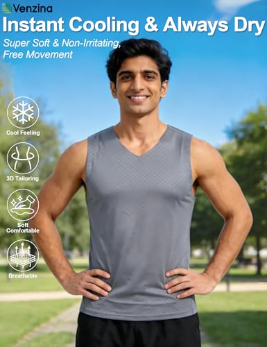 Image of Venzina Men's Cooling Sleeveless Shirt - Quick Dry Athletic Vestfor Cycling & Gym, Breathable Casual Tank Top with SeamlessFit | All-Day Comfort for Workout and Lounge