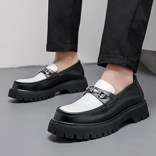 Image of Mens Patent Leather Slip-On Platform Dress Horsebit Loafer Low Heels Round Toe Non-Slip Penny Shoes for Formal Business Wedding