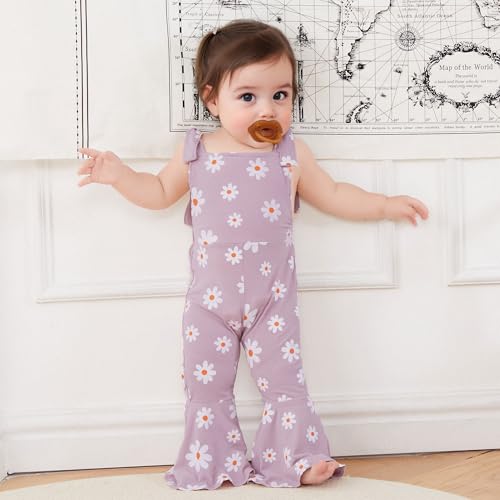 Baby Girl Flare Jumpsuit Toddler Floral Bell Bottom Romper Daisy Sleeveless Suspender Pants Infant Wide Leg Overalls2