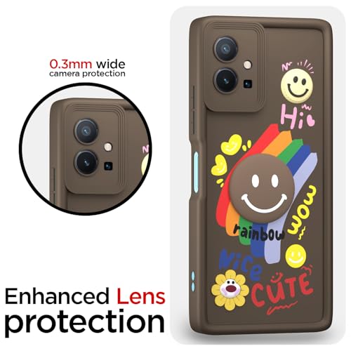 Image of Pikkme Back Cover for Vivo T1 5G / Vivo Y75 5G / iQOO Z6 5G | Soft Silicone| Cute Rainbow Smile & 3D Cartoon Flower Design | Shockproof Raised Camera Protection Bumper Case (Brown)