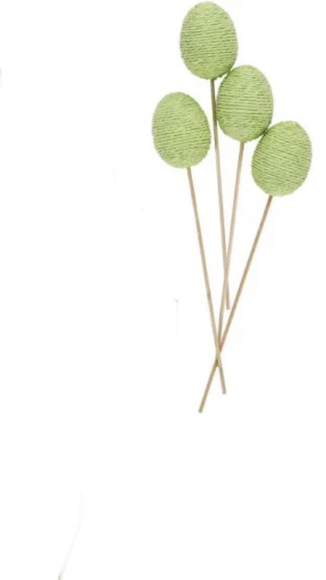 Burlap Wrapped Easter Egg Picks, 2 Packs of 4 (8 Picks). 10.5-in Tall (Light Green)