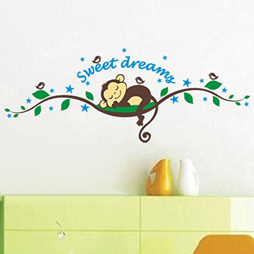 Vinilo Decorativo Infantil Monos y Pájaros para Habitación