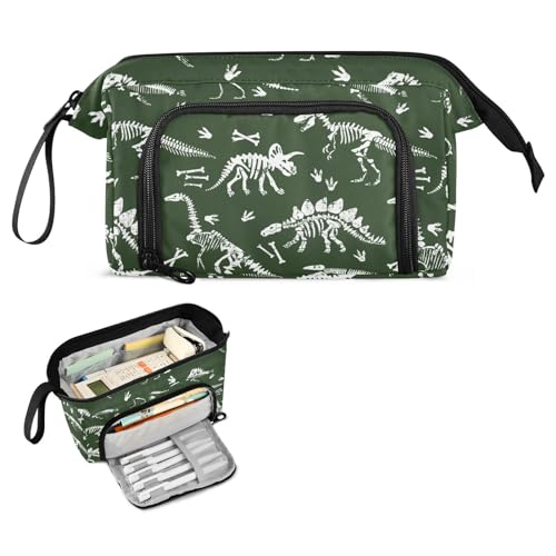 Image of Dinosaur Skeleton Big Capacity Pencil Pen Case Large Pencil Pouch | Portable Multi Compartment Zipper Pencil Bags Stationery Storage for Men Women College Office